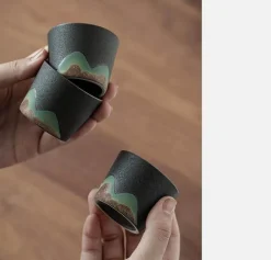 Tragbares Bergteekanne-Set – Reise-Keramikteekanne mit 3 Tassen