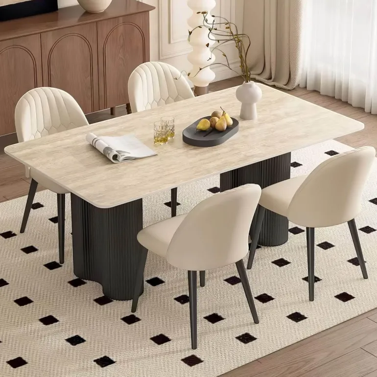 Travertin Esstisch - Elegante Naturstein-Esszimmermöbel