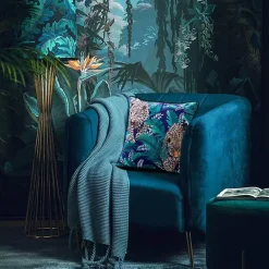 Tropischer Kissenbezug aus Samt – Palmenblätter-Tierdruck mit Quasten