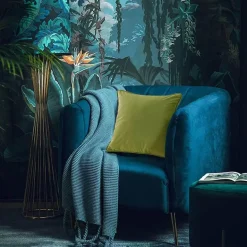 Tropischer Kissenbezug aus Samt – Palmenblätter-Tierdruck mit Quasten