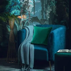 Tropischer Kissenbezug aus Samt – Palmenblätter-Tierdruck mit Quasten