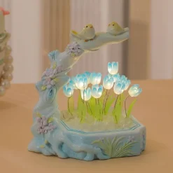 Tulpen-Nachtlicht – Lampe mit Blumen- und Vogel-Design