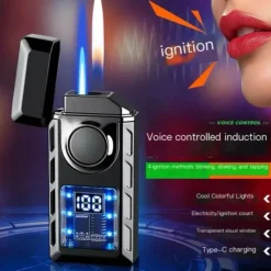 USB-Feuerzeug mit Doppelflamme – Buntes, wiederaufladbares, sprachgesteuertes Feuerzeug