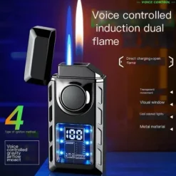 USB-Feuerzeug mit Doppelflamme – Buntes, wiederaufladbares, sprachgesteuertes Feuerzeug