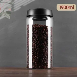 Vakuumversiegelter Kaffeebohnenbehälter aus Glas zur Frischhaltung in der Küche zu Hause