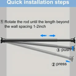 Verstellbare Duschvorhangstange, mattschwarz, 101,6–193,2 cm, ohne Bohren