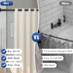 Verstellbare Duschvorhangstange, mattschwarz, 101,6–193,2 cm, ohne Bohren