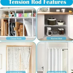 Verstellbare Gardinenstange für die Küche, ohne Bohren, mit Zugfeder, 101,6–190,5 cm