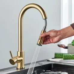 Verstellbarer goldener hoher Wasserhahn – minimalistisches Design