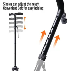 Verstellbarer LED-Gehstock – Rutschfester Stützstock