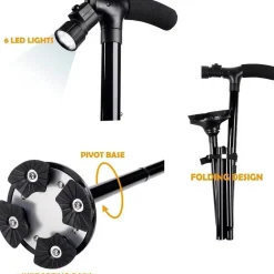 Verstellbarer LED-Gehstock – Rutschfester Stützstock