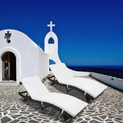 Verstellbarer Loungesessel aus Korbgeflecht – tragbare Sonnenliege für den Außenbereich für den Terrassenpool