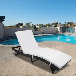 Verstellbarer Loungesessel aus Korbgeflecht – tragbare Sonnenliege für den Außenbereich für den Terrassenpool