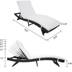 Verstellbarer Loungesessel aus Korbgeflecht – tragbare Sonnenliege für den Außenbereich für den Terrassenpool