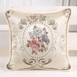 Vintage Blumen Kissenbezug - Rot Elfenbein Jacquard Europäisches Design 19x19 Zoll
