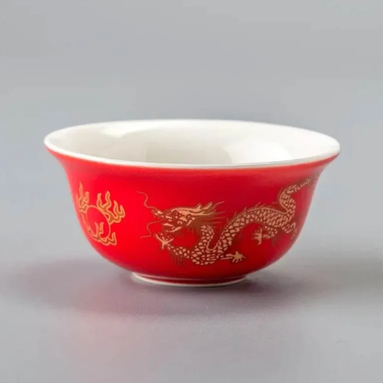 Vintage Chinesisches Goldenes Drachen Porzellan Teetassen Set - Keramikbecher