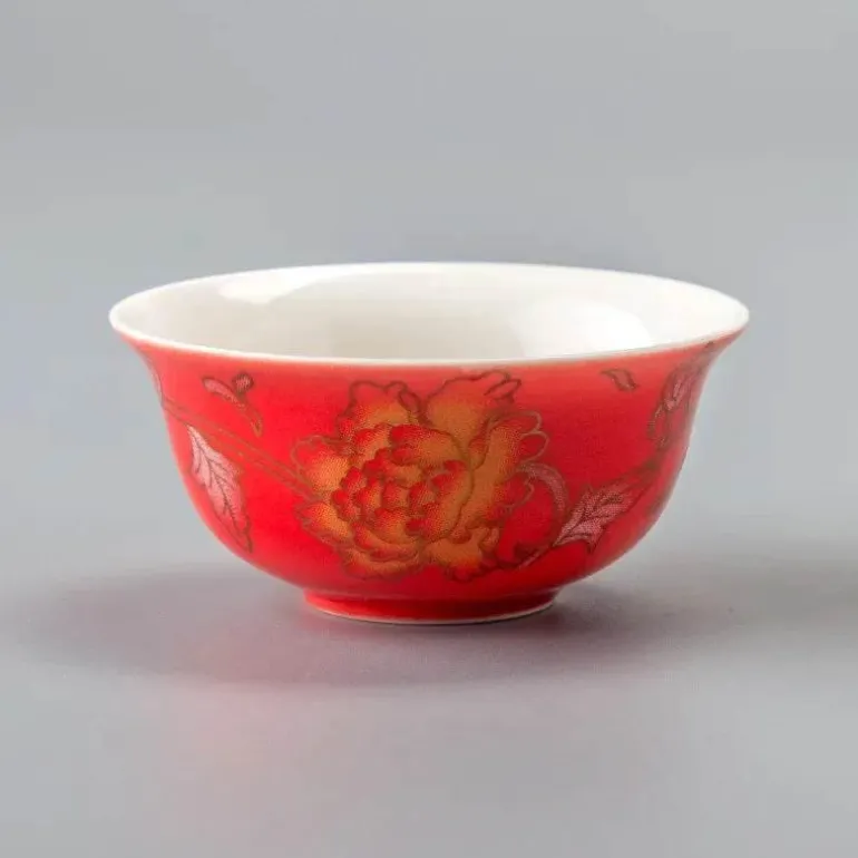Vintage Chinesisches Goldenes Drachen Porzellan Teetassen Set - Keramikbecher