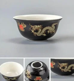Vintage Chinesisches Goldenes Drachen Porzellan Teetassen Set - Keramikbecher