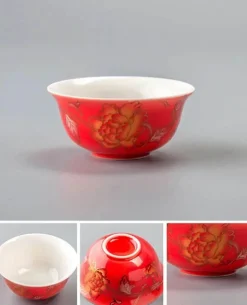 Vintage Chinesisches Goldenes Drachen Porzellan Teetassen Set - Keramikbecher