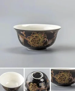 Vintage Chinesisches Goldenes Drachen Porzellan Teetassen Set - Keramikbecher