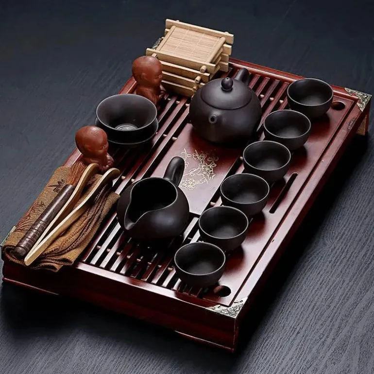 Vintage Chinesisches Teetablett-Set - Elegantes traditionelles Teeservice