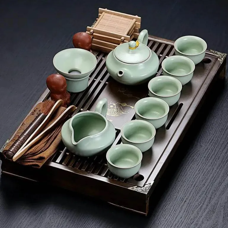 Vintage Chinesisches Teetablett-Set - Elegantes traditionelles Teeservice