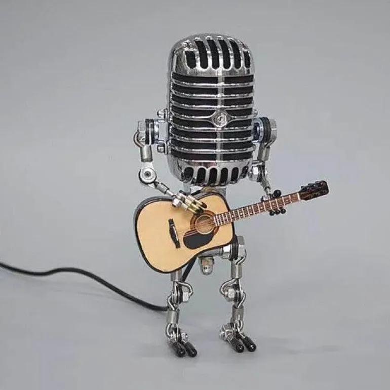 Vintage Gitarrenmikrofonlampe - Retro Musikdekor Roboterlicht