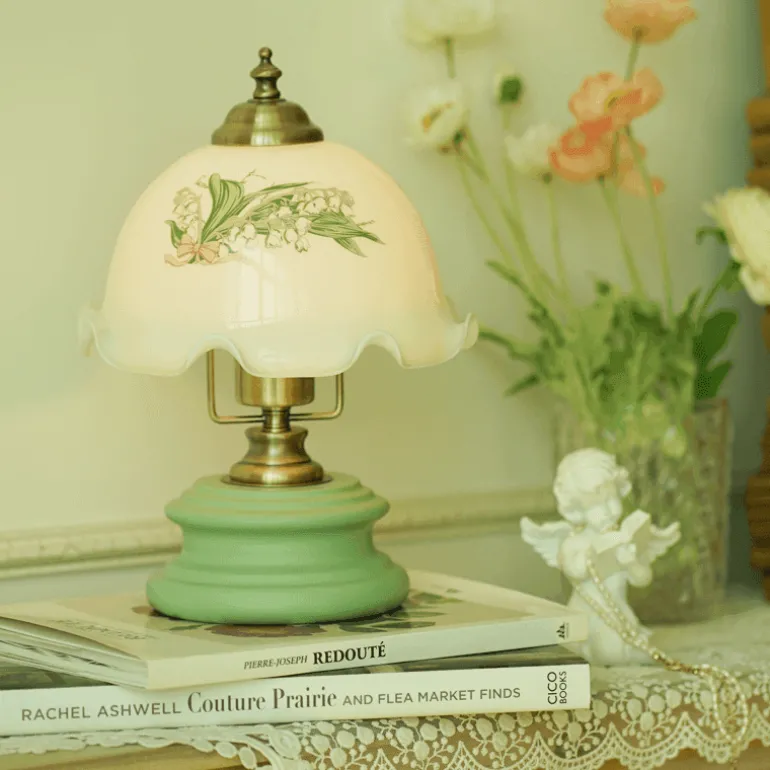 Vintage Glasblumen Tischlampe - Retro Beleuchtung Dekor