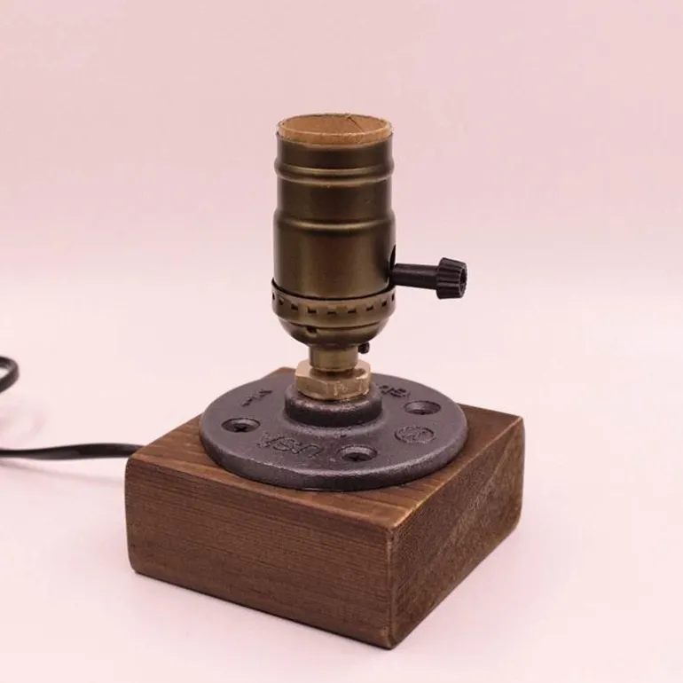Vintage Industrial Dimmable Wooden Table Lamp - Retro Home Decor Lighting