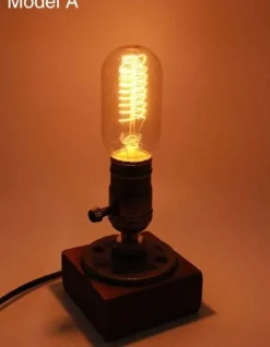 Vintage Industrial Dimmable Wooden Table Lamp - Retro Home Decor Lighting