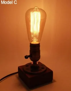 Vintage Industrial Dimmable Wooden Table Lamp - Retro Home Decor Lighting