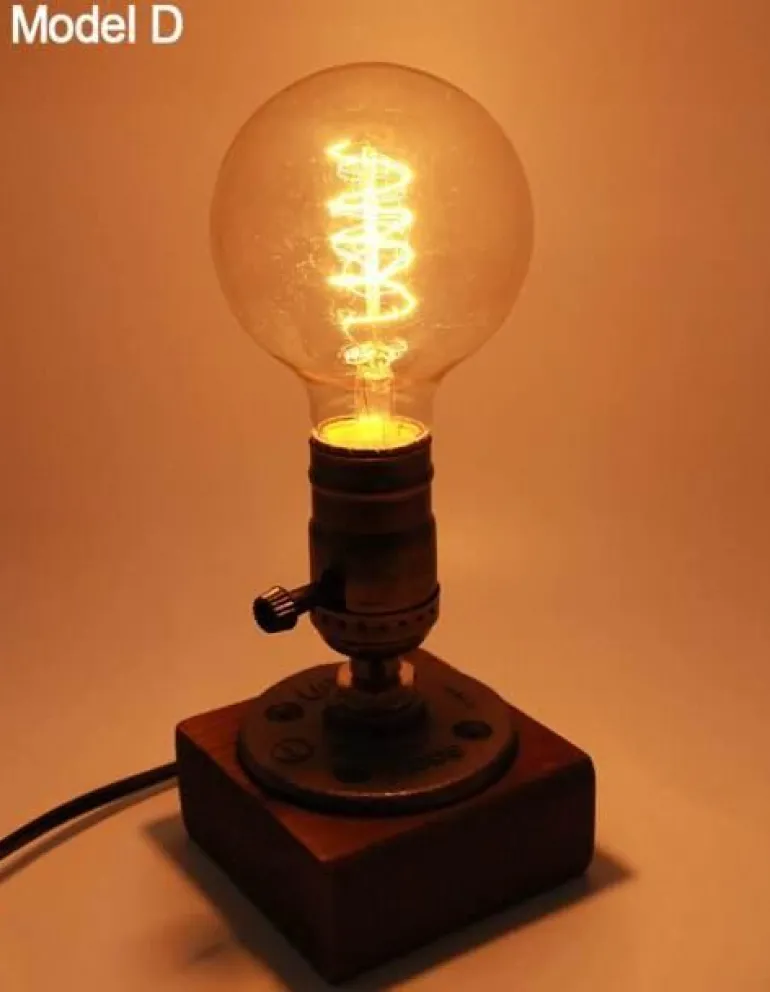 Vintage Industrial Dimmable Wooden Table Lamp - Retro Home Decor Lighting
