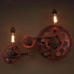 Vintage Industrial Wall Light - Creative Wood Gear Design