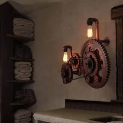 Vintage Industrial Wall Light - Creative Wood Gear Design