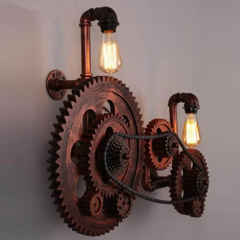 Vintage Industrial Wall Light - Creative Wood Gear Design