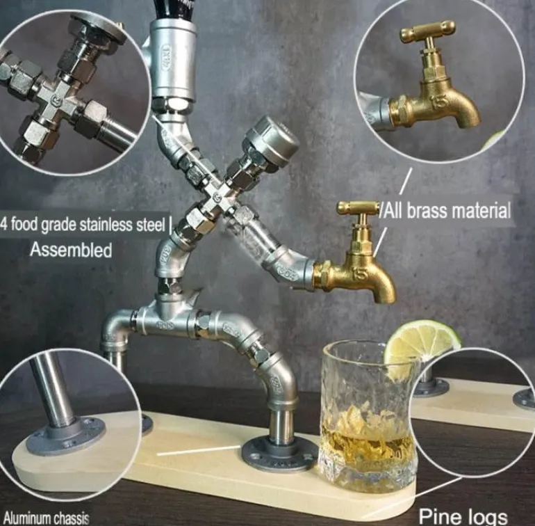 Vintage Industrieller Getränkespender aus Rohren - Einzigartiges Home-Bar-Accessoire