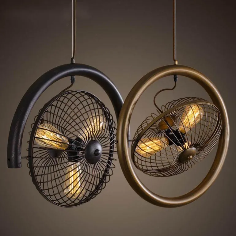 Vintage Iron Retro Ceiling Fan Chandelier Lamp