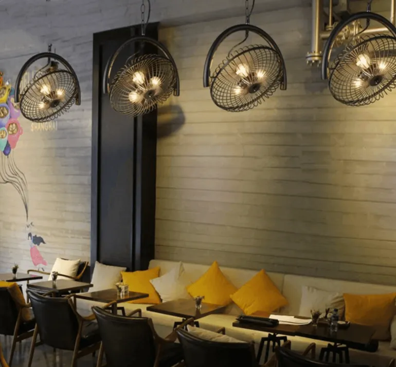 Vintage Iron Retro Ceiling Fan Chandelier Lamp