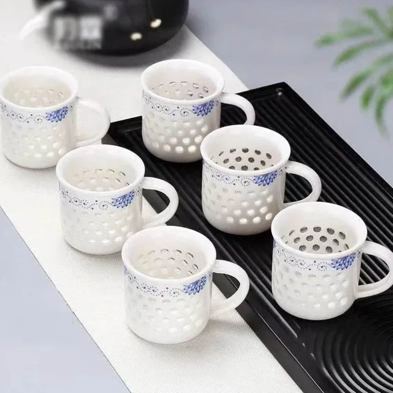 Vintage Jingdezhen Blau Weiß Porzellan Teetassen Set