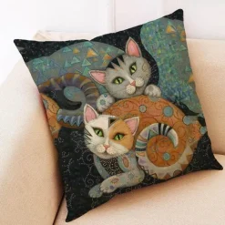 Vintage Katzen Kissenbezug - Dekorativer Kissenbezug aus Leinen