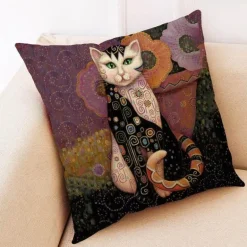 Vintage Katzen Kissenbezug - Dekorativer Kissenbezug aus Leinen