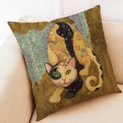 Vintage Katzen Kissenbezug - Dekorativer Kissenbezug aus Leinen