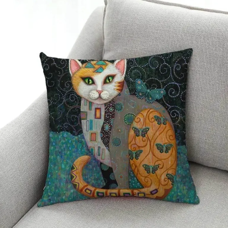 Vintage Katzen Kissenbezug - Dekorativer Kissenbezug aus Leinen