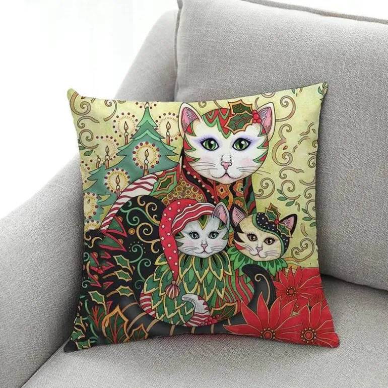 Vintage Katzen Kissenbezug - Dekorativer Kissenbezug aus Leinen