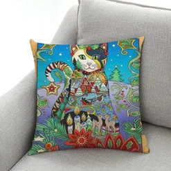 Vintage Katzen Kissenbezug - Dekorativer Kissenbezug aus Leinen