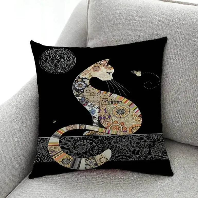 Vintage Katzen Kissenbezug - Dekorativer Kissenbezug aus Leinen