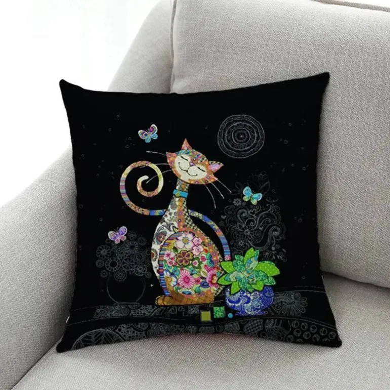 Vintage Katzen Kissenbezug - Dekorativer Kissenbezug aus Leinen