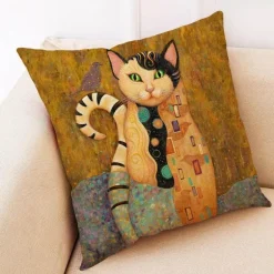 Vintage Katzen Kissenbezug - Dekorativer Kissenbezug aus Leinen