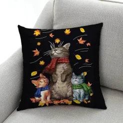 Vintage Katzen Kissenbezug - Dekorativer Kissenbezug aus Leinen