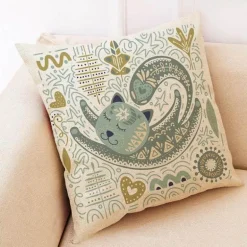 Vintage Katzen Kissenbezug - Dekorativer Kissenbezug aus Leinen